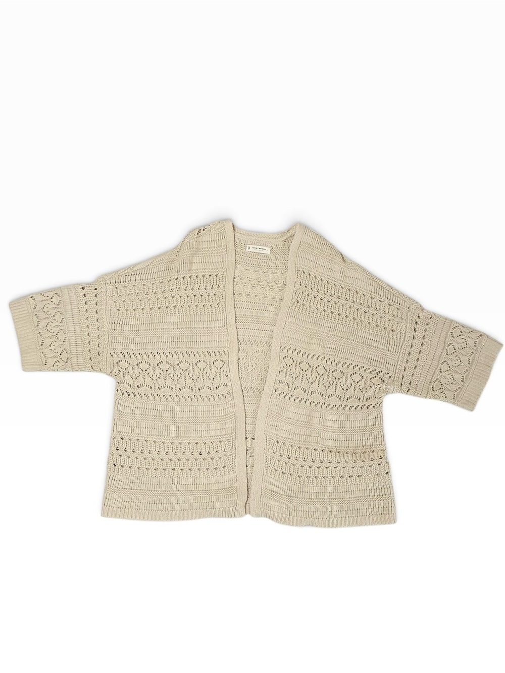 Lucky Brand Textured Knit Open Front Cardigan Cream Ivory Size Large